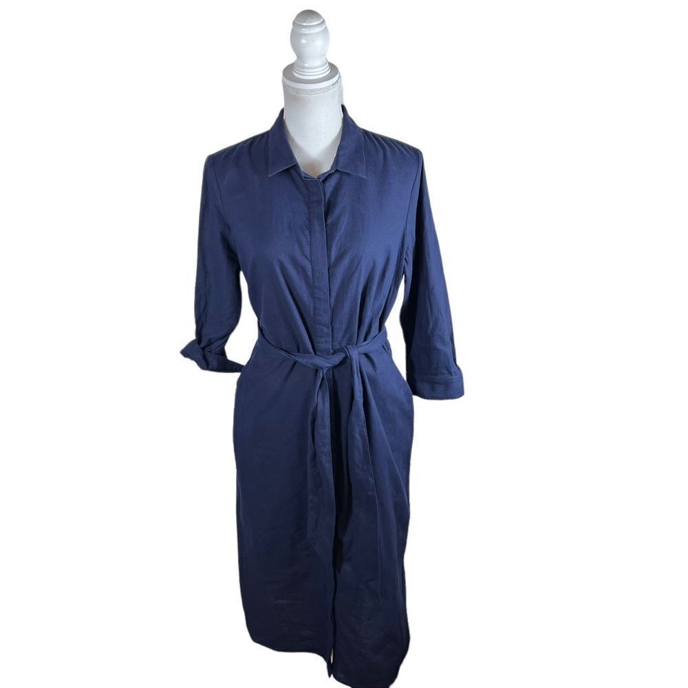 Boden Navy Blue Midi Linen Blend Belted Shift Dress